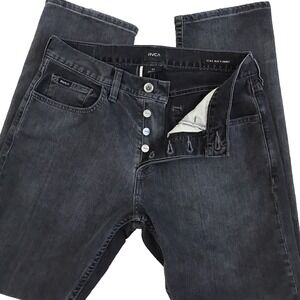 RVCA Jeans Mens 32 Black Button Fly Stay Rvca Pant Streetwear Stretch Casual